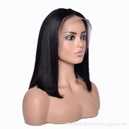 cheap price 100% virgin Brazilian human hair bob wig with bangs lace front bob wigs human hair